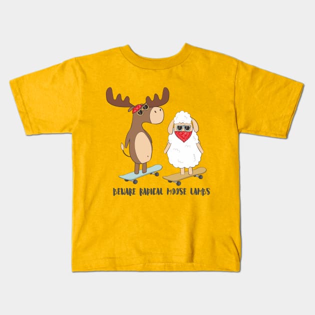 Beware Radical Moose Lambs Funny Moose Lamb Pun Design Kids T-Shirt by Dreamy Panda Designs